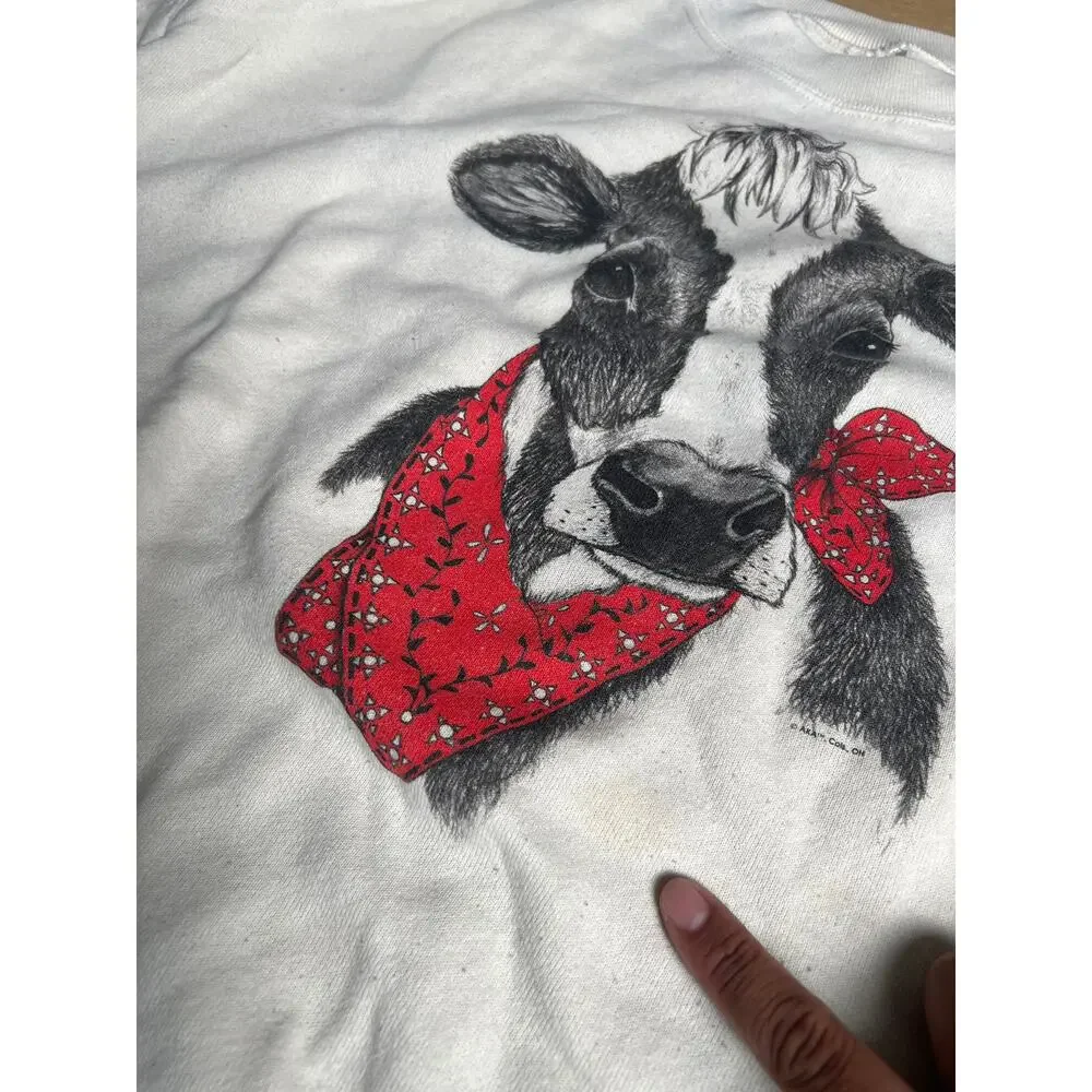 Vintage 90s Cow Fruit Of the Loom Sweatshirt XL White Crew